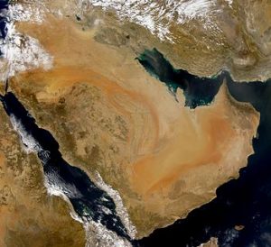 An image of the Arabian Peninsula taken from space. Image courtesy of Wikipedia.