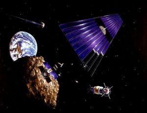 Artist's concept from the 1970s of asteroid mining. Courtesy of Wikipedia