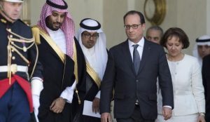 French President Francois Hollande accompanies Saudi Deputy Crown Prince Mohammed bin Rashid in Paris on a visit made on 24 June 2015. Photo courtesy of www.aawsat.com.