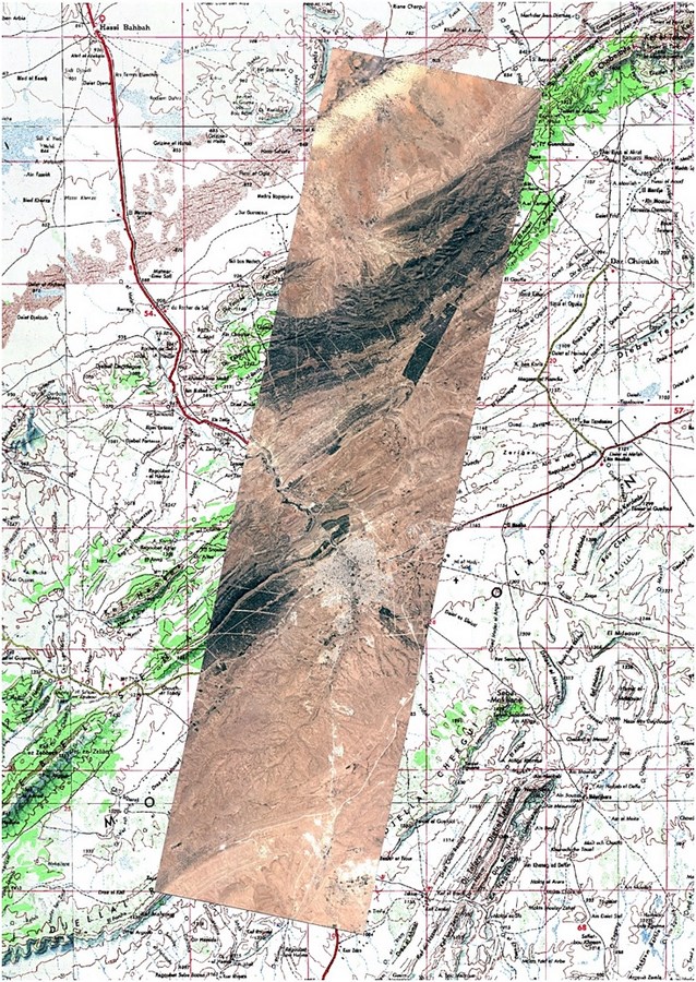 ALSAT-2A image of Djelfa used for cartographical purposes by Algeria's Institut National de Cartographie et de Télédetection. Scale: 1/200.000. Image courtesy of Agence Spatiale Algerienne.