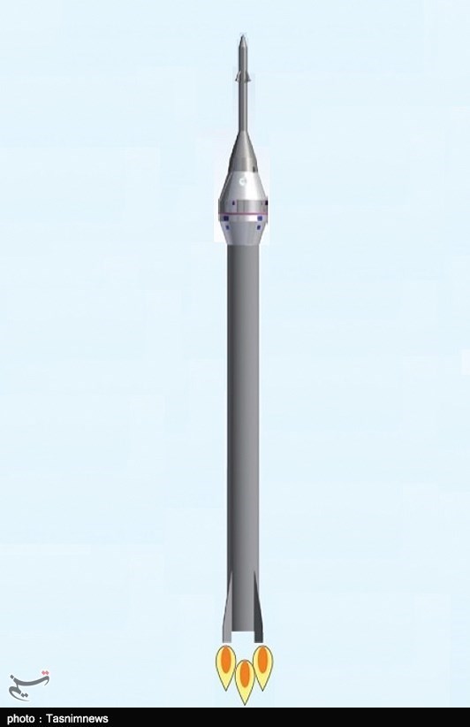 An Iranian Space Agency's artist conception of the space launch vehicle intended to launch the manned space capsule into space. Photograph courtesy of the Tasnim News Agency.