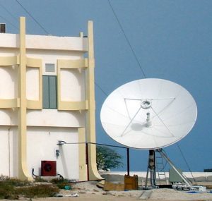 A satellite dish in Nouakchott, Mauritania. Photograph courtesy of SVS Satellite Systems.