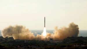 The Ofek-11 reconnaissance satellite being launched by a Shavit space launch vehicle from Palmachim Air Base in Israel on 13 September 2016. Photograph courtesy of the Israeli Ministry of Defence.