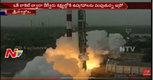 The launch of India's SCATSAT-1, as well as seven other satellites including three Algerian ones, captured on camera as it was launched on 26 September 2016 from India. Image courtesy of NTV.
