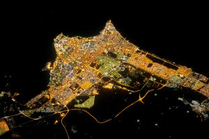 Photograph of Kuwait City at night taken from the International Space Station on 9 August 2012. Photograph courtesy of NASA.
